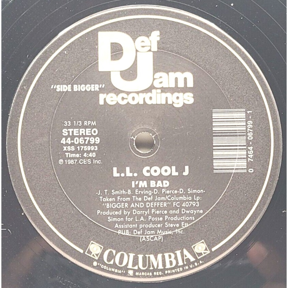 L.L. COOL J - I'M BAD / GET DOWN‎ - HIP HOP SINGLE DEF JAM 1987